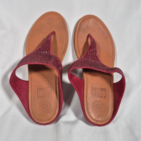 Fitflop Banda Glitz Thong Red Brown Sandal Shoes Women's Size 8 - Picture 4 of 9